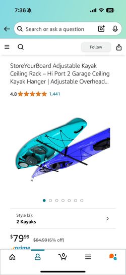 StoreYourBoard Adjustable Kayak Ceiling Rack – Hi Port 2 Garage Ceiling Kayak Hanger | Adjustable Overhead
