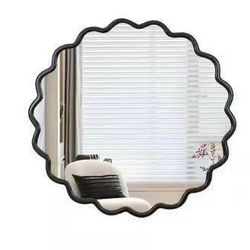 New 31x31 Wavy Round Solid Wood Mirror Black Modern Mirror Wall Decor