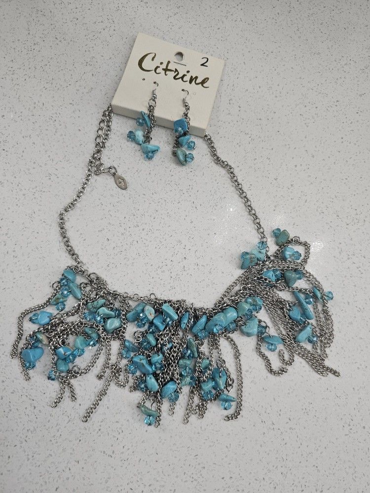 Fashion Turquoise Necklace And Earrings Set 