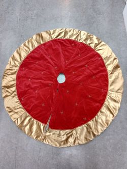 Tree Skirt Red Gold Velvet 52 In Hand Beaded 