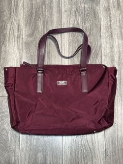 Tumi Burgundy Tote Bag with Black Laptop Sleeve and Pouch