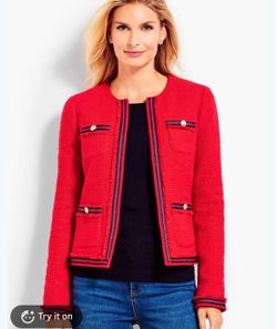 Talbots Red Textures Tweed Jacket Size 14