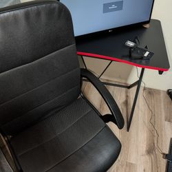 Monitor, chair, and Small desk