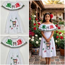 Mexican Tricolor Girls Size 10 White Dress Mexican Lelé / Vestido Tricolor Lelé Niña talla 10