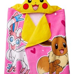 Pokemon Pikachu Kids Cotton Hooded Towel, Pink