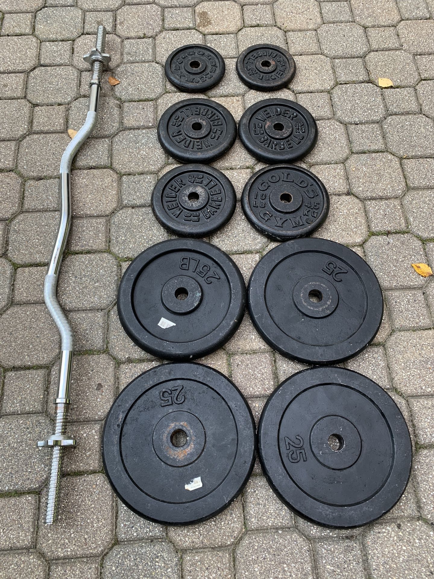 Standard One Inch EZ Curl Bar weight set - 150lbs plates