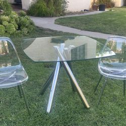 Chrome Glass Dining Table with 2 Acrylic Chairs  $327.00 Like New 