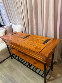 Rustic Solid Wood Lift-Top Storage Console Table | Hidden Storage Chest | Farmhouse Entryway Cabinet