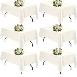 6 Pack Ivory White Fabric Tablecloth For 6ft Tables 