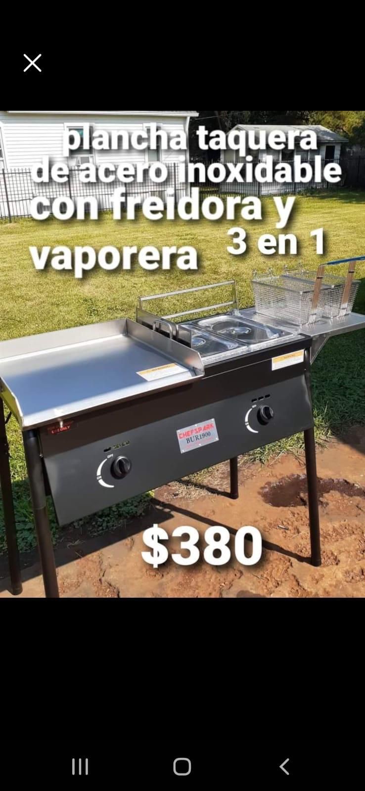 Plancha Taquera, Freidora Y Vaporera 3 En 1