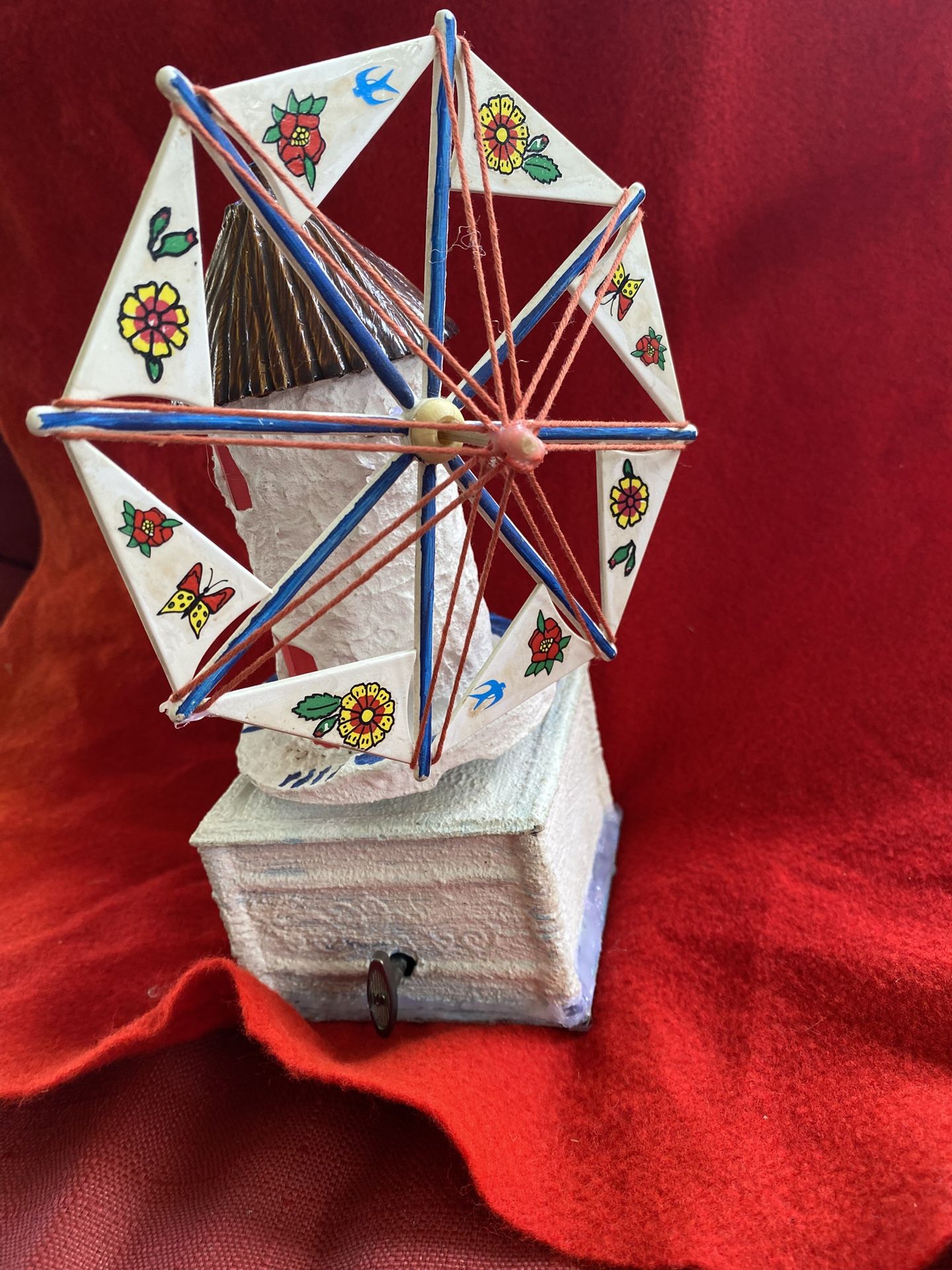 Vintage White Greek Windmill Musical Box Imported From Greece