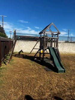 Wooden Backyard Playset with Slide and Swings
