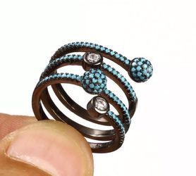 925 Sterling Silver, Turkish Topaz Turquoise, Ring Size 7