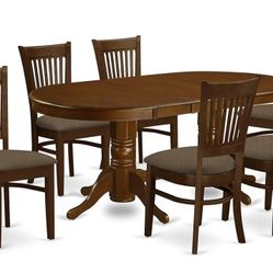  7 Piece Kitchen Table & Chairs Set Consist of an Oval Dining Room Table with Butterfly Leaf and 6 Linen Fabric Upholstered Chairs, 40x76 Inch, Espres
