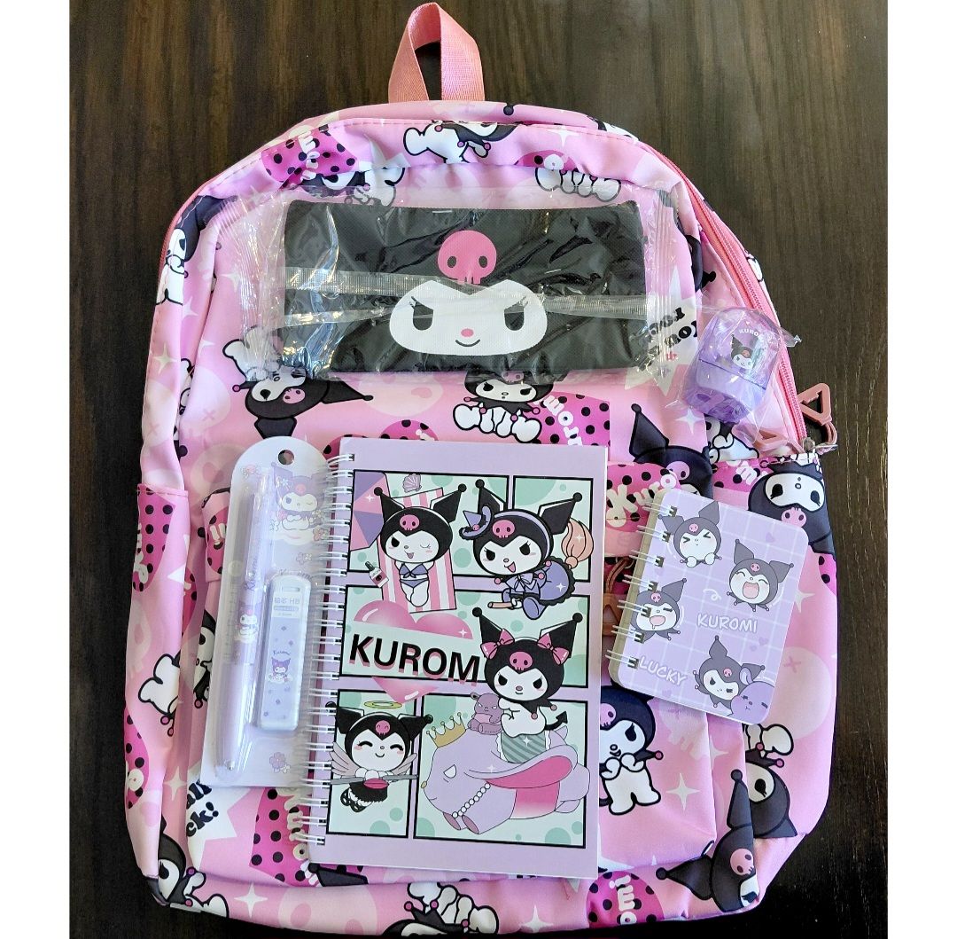 7 PCS Kuromi Large Backpack Matching Tote Stationary Items Bundle Brand New