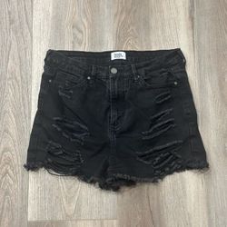 Black Distressed Denim Shorts