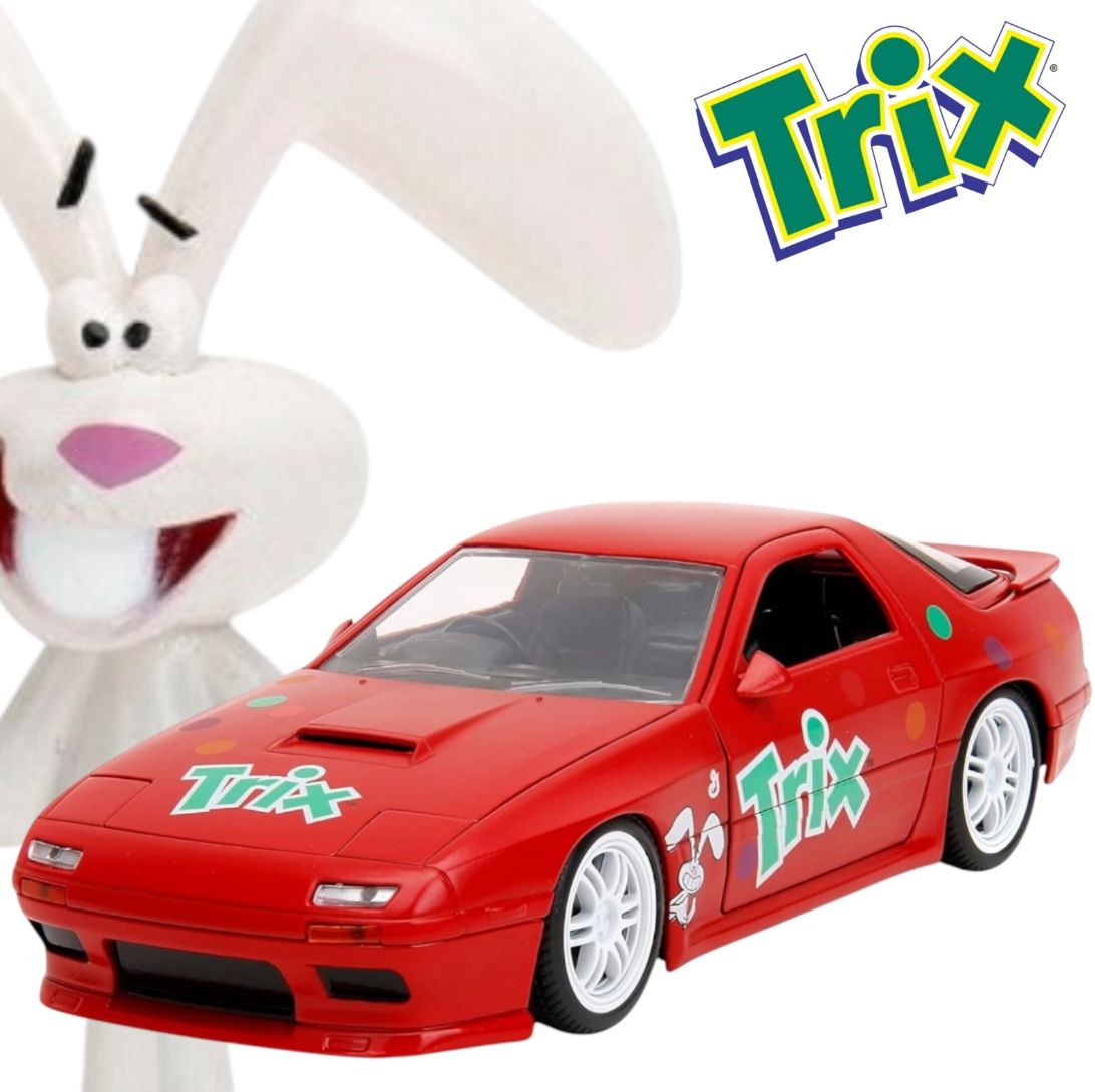 1985 Mazda RX-7 RHD w/ Trix Rabbit 1:24 Diecast Jada Hollywood Rides Collection