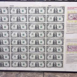 32 Framed Uncirculated 1991 One Dollar Bills 