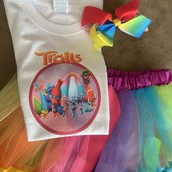 Trolls Party Outfit 3T Tutu Set Multicolored 