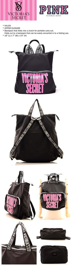 Victoria's Secret Backpack Packable Book Bag Travel Zip Closure Adjustable  Strap 