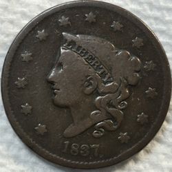 1837 CORONET HEAD LARGE CENT 
