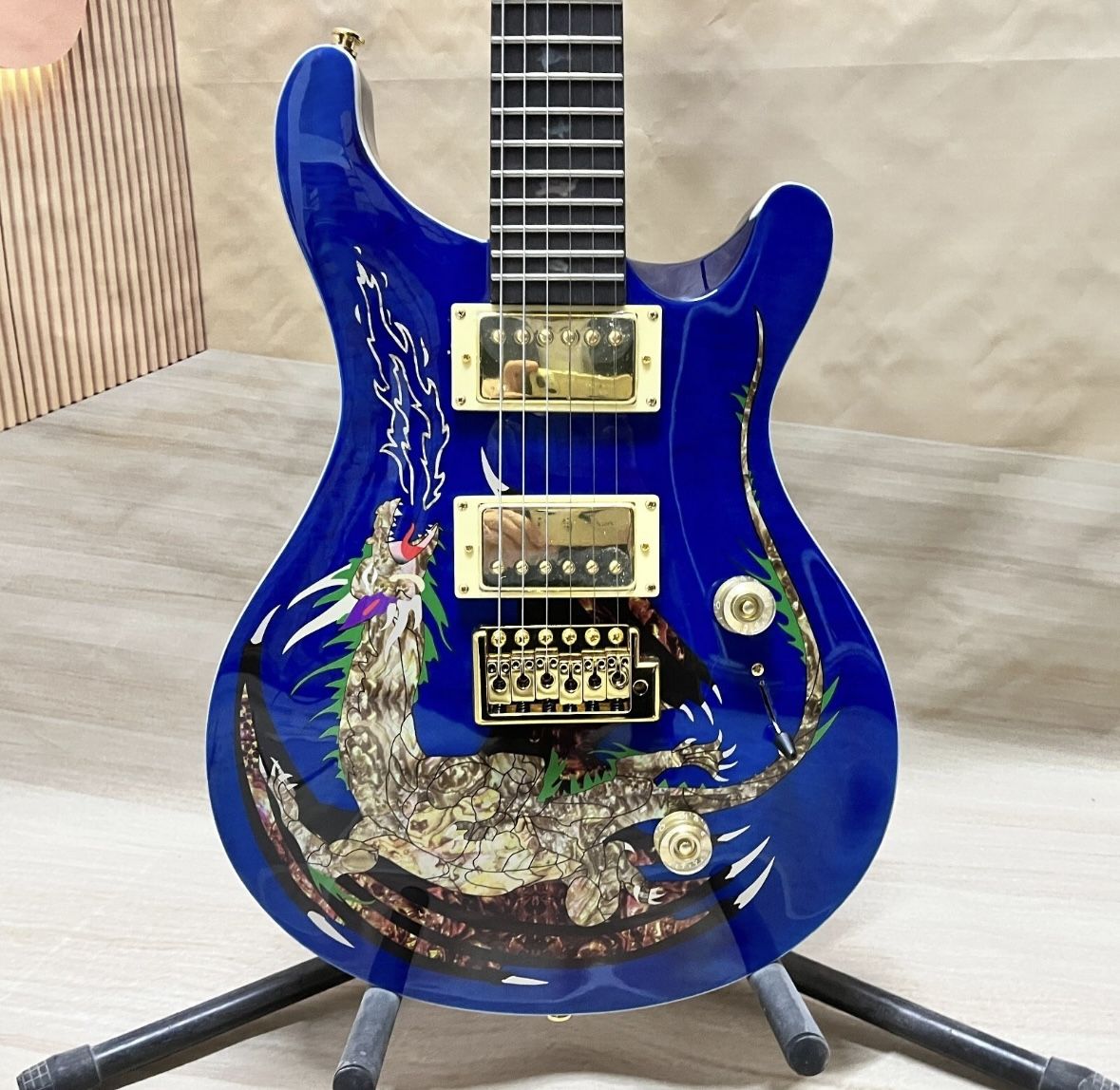 Custom Blue Dragon Mahogany Electric Guitar With Gold Hardware