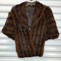 Mink Fur Stole Cape Wrap Shawl Brown Lined Satin Genuine Fur Vintage