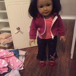 American Girl Doll 18” Doll Bed, Closet And Clothes 