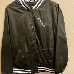 OBEY Satin Bomber Jacket Embroidered Roses Tokyo Paris New York Large Button