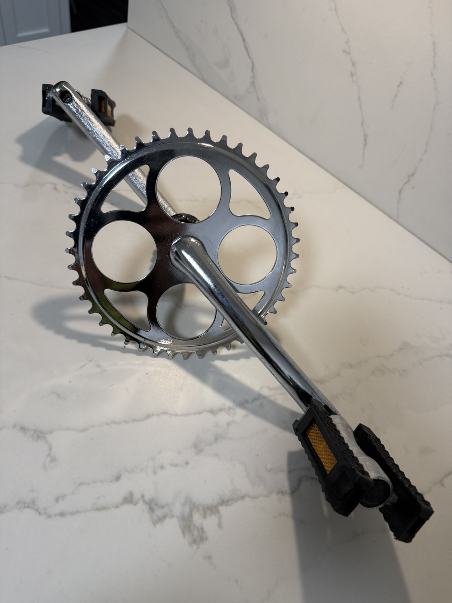 Complete Vintage Style Bicycle Crankset Pedals Sprocket Chrome Bike Beach Cruiser Lowrider Parts Single Speed Fixie