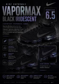 Size 6.5 Women’s  Nike Vapormax BLACK IRIDESCENT Size 6.5