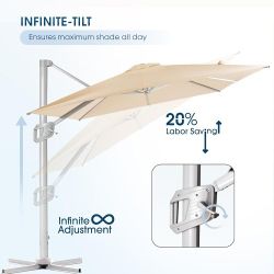 11FT Cantilever Patio Umbrella, Offset Umbrella Outdoor Patio, Unlimited Tilting System, Heavy Duty Large Umbrella with Cross Base.