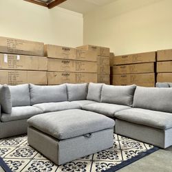 🏷Cloud 6pc Modular Sectional Sofa with Storage Ottoman, NEW IN BOX 📦 Washable Slipcover 💦 Water Repellent  🔥WAREHOUSE SALE ✅ Finance | Delivery