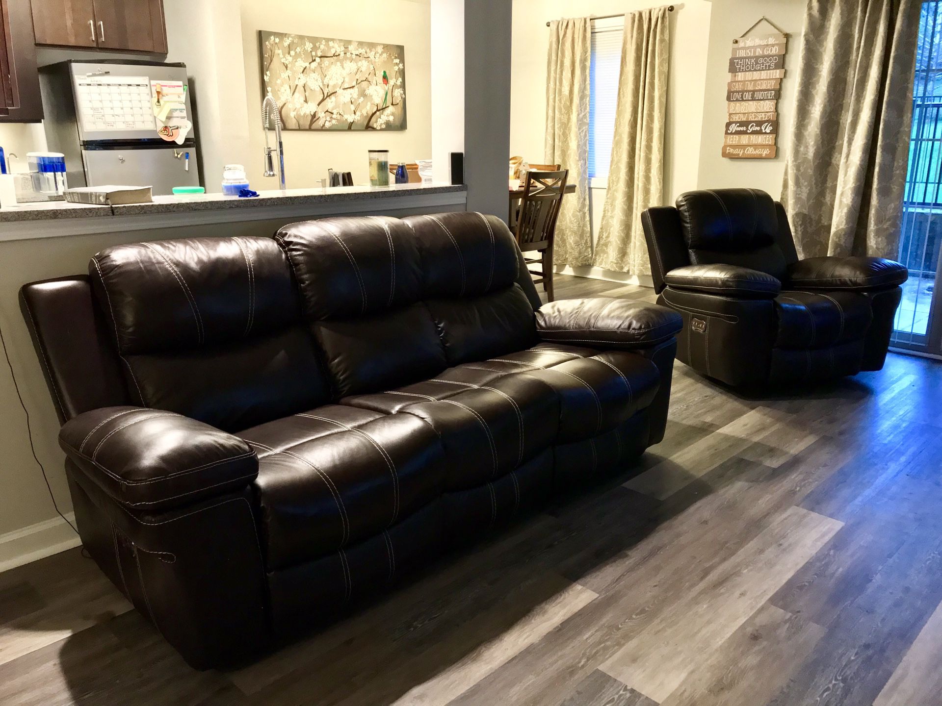 Brown Leather Electric Reclining Sofa and Rocking Recliner