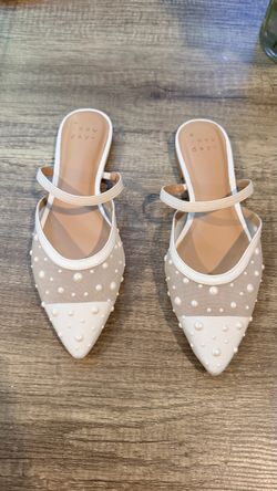 A New Day Women’s Pearl Mesh Pointed Toe Flats Ivory Size 6.5 NEW