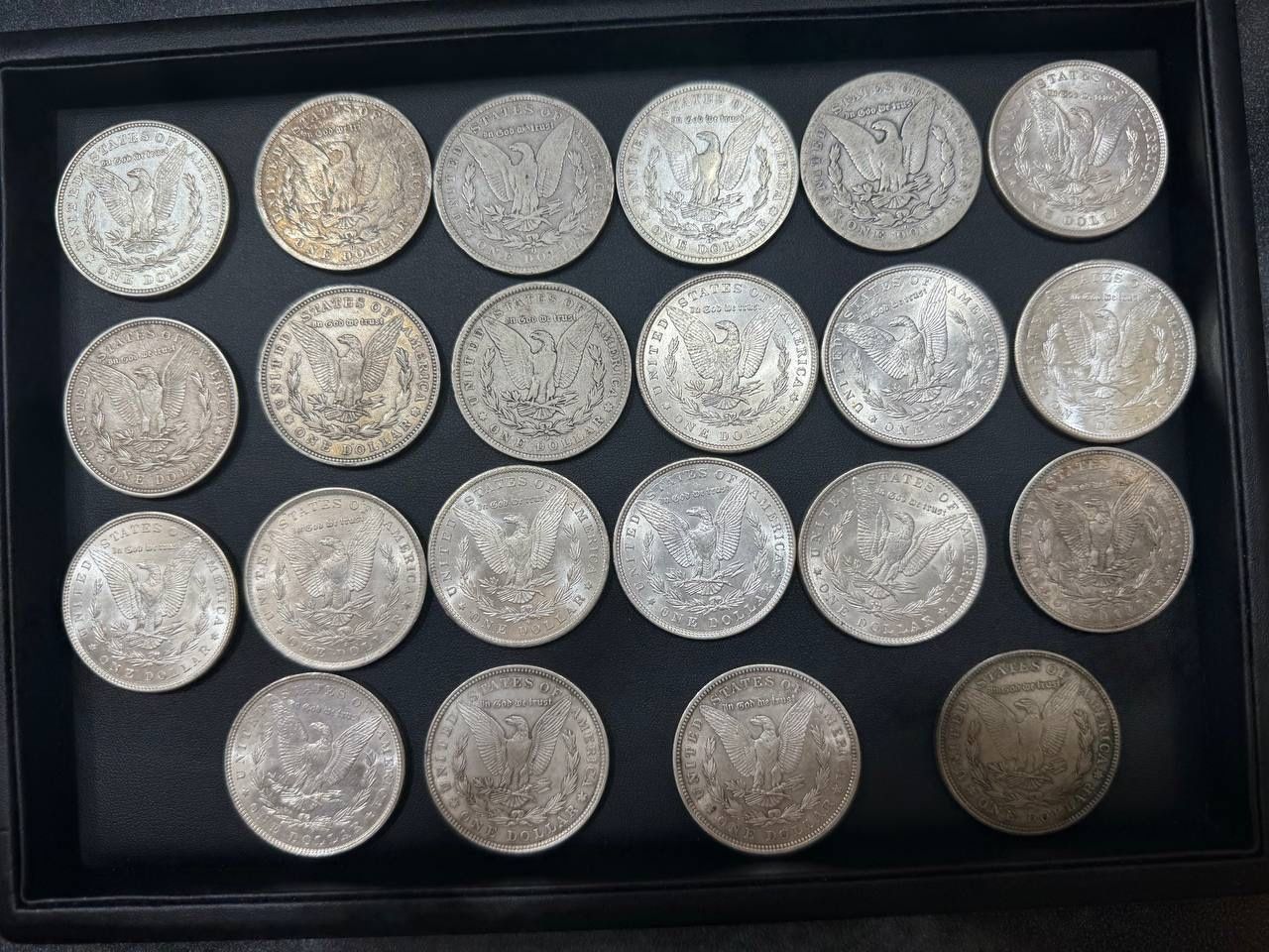 22 silver Morgan dollar coins lot 1921 1901 1885 1883 1886 1887 1884 1990 1881 1889 1921 error toning