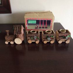 Vintage 1990’s Christmas Natural  Train Display Candleholder