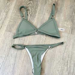 NEW SHEIN olive ring cheeky bikini set size S. 