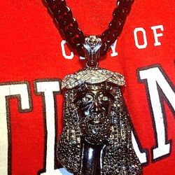  ICED OUT BLACK JESUS PENDANT CHAIN AND BRACELET