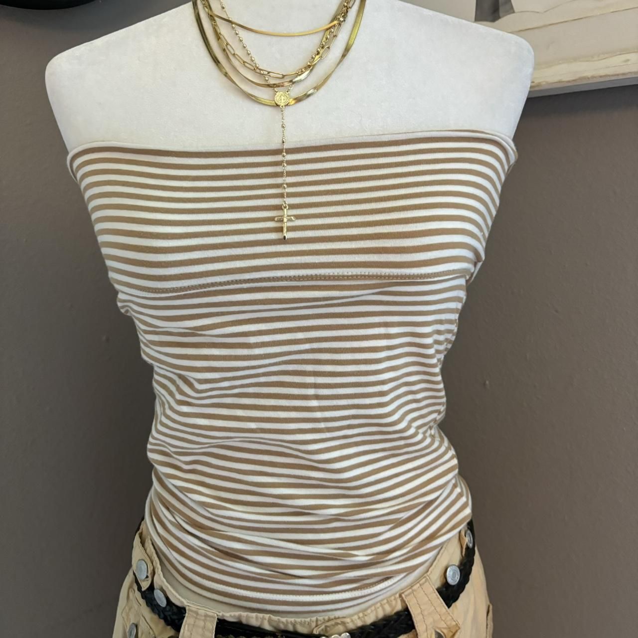 American Eagle Outfitters Women's Tan and Cream Crop-top(s86)83