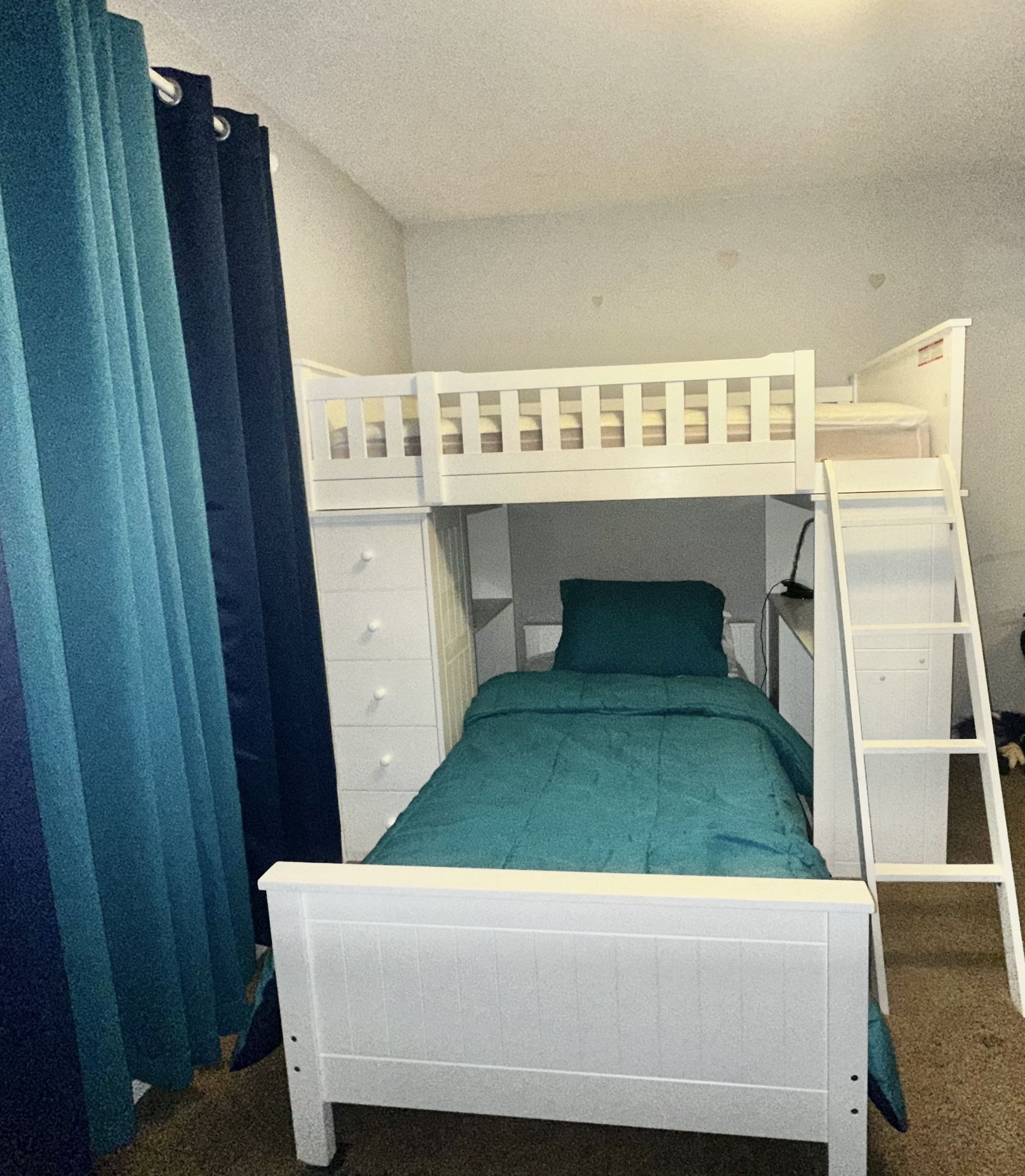 White Bunk Bed with Storage & Desk Great Condition