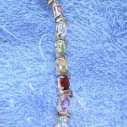 Sterling silver Bracelet.925. 8 In Long .4 Kinds Of Stones