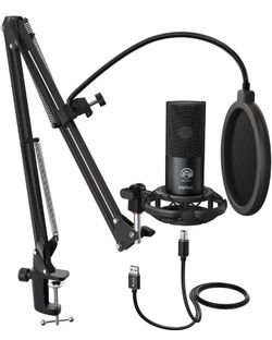 FIFINE Studio Condenser USB Microphone Computer PC Microphone Kit with Adjustable Scissor Arm Stand Shock Mount.
