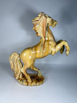 Vintage Rearing Horse Figurine Marble Look Statue Decor