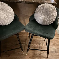 Two Green And Black Bar Stools