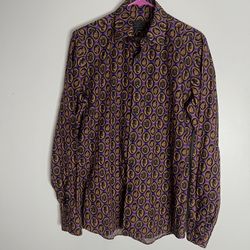 Prada Milano Long Sleeve Button Down Shirt Mens Size 15 1/2 (38) Purple Orange