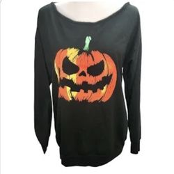 Off Shoulder Jack O Lantern Sweatshirt 