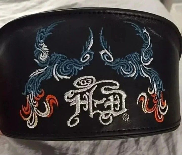 Harley Davidson Glass Case Black Leather Embroidery