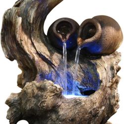 Alpine Corporation 14" Tall Indoor Tabletop Two Jars on a Tree Branch Fountain with LED Lights