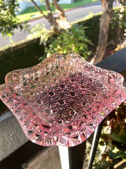MCM Pink Glass Daisy and Button Ashtray